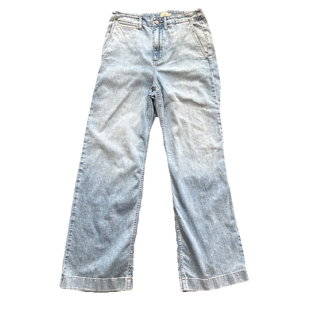 Faherty Wide Leg Jeans Women 29x30 High Rise Light Wash Blue Cotton Linen Denim